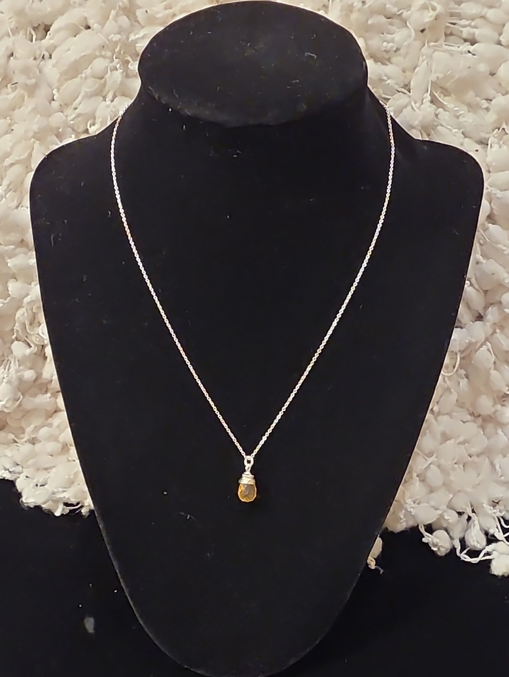 Anushruti Handmade Sterling Silver Chain Necklace with Citrine  Teardrop Pendant